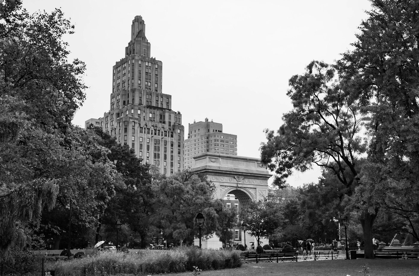 The arch and public space at Washington Square Park in New York.