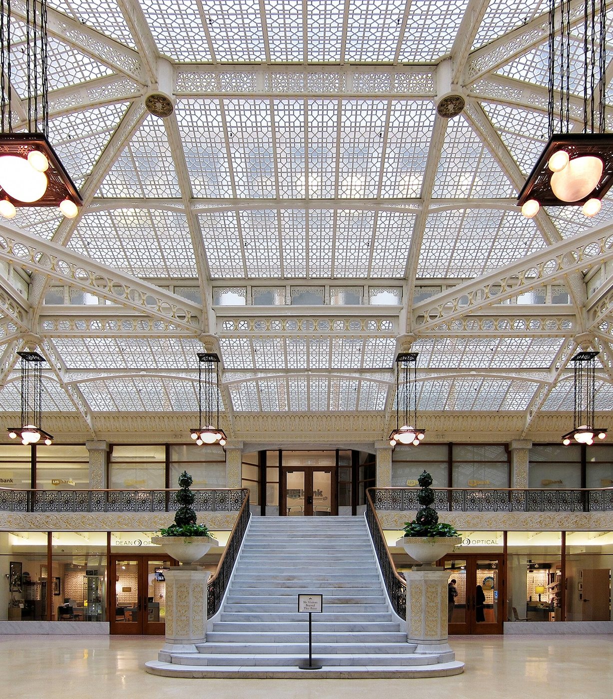 The glazed light court and staircase inside Chicago's Rookery Building.