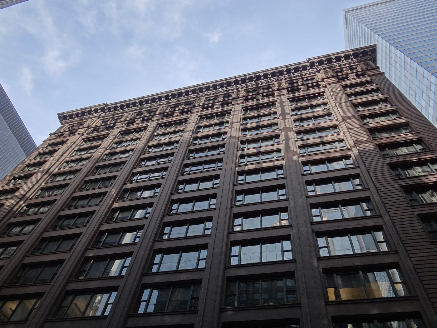 The upper facade of the Marquette Building in downtown Chicago.