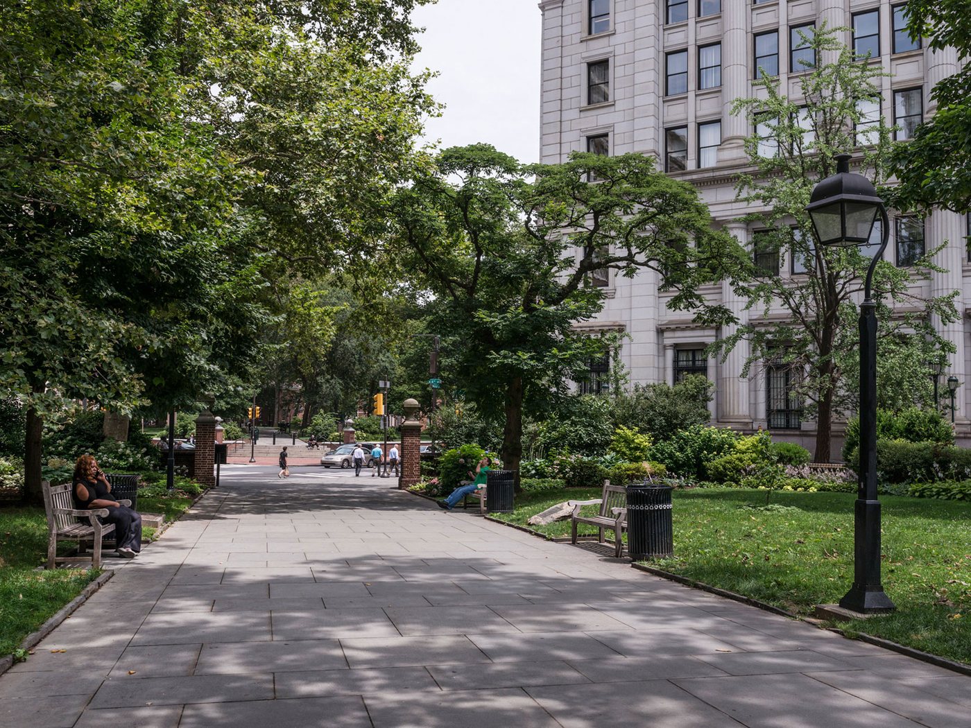A tree-lined walk through Washington Square in Philadelphia.