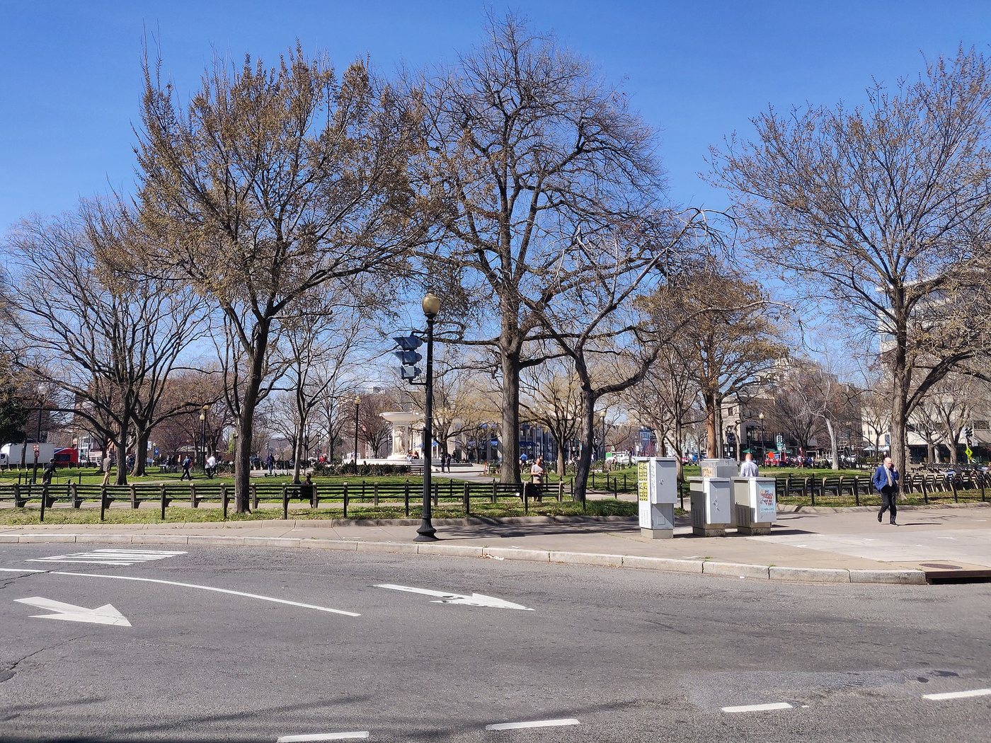 Trees and paths inside Dupont Circle in Washington, DC.