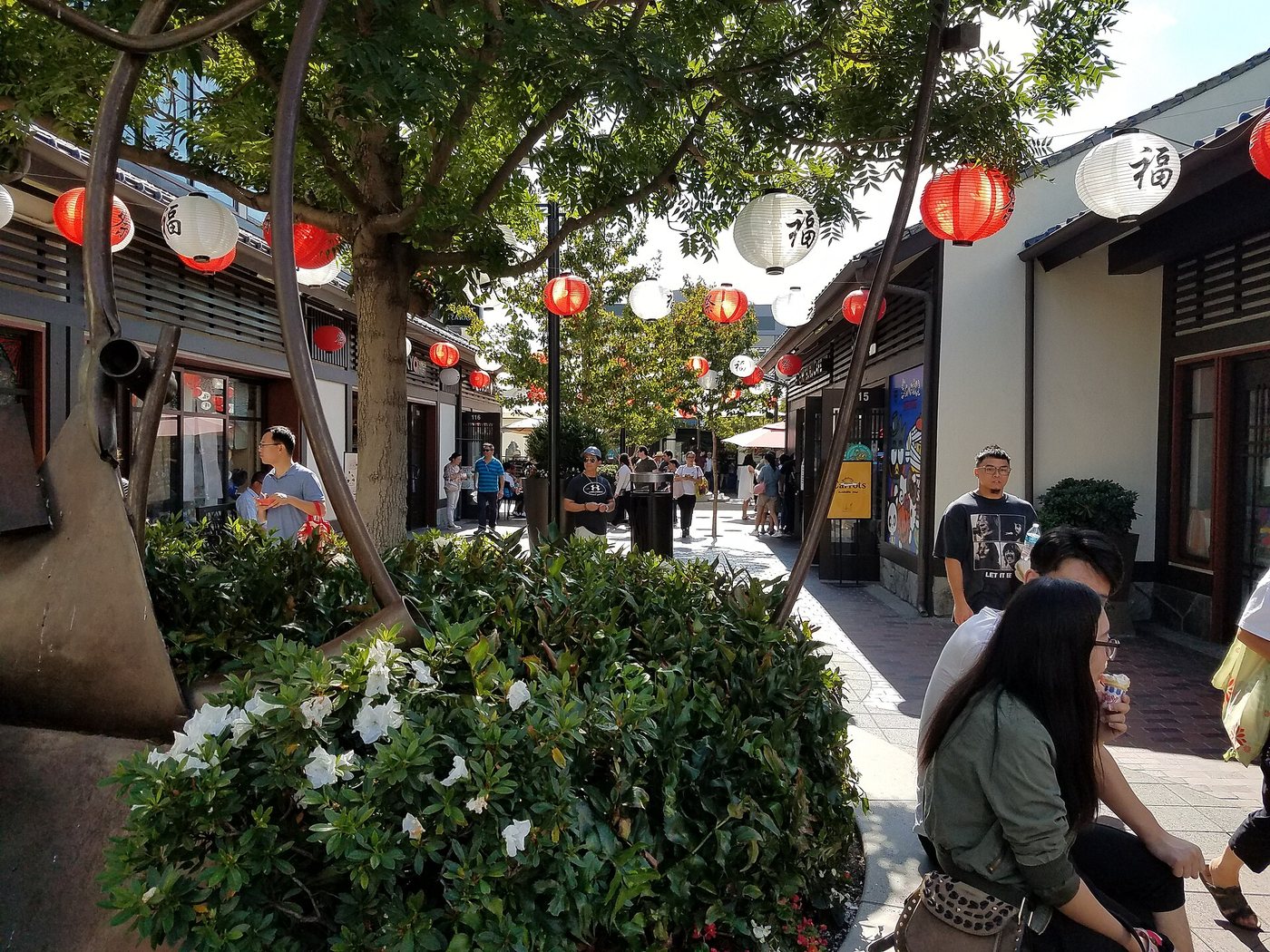 The pedestrian promenade of Japanese Village Plaza in Little Tokyo.