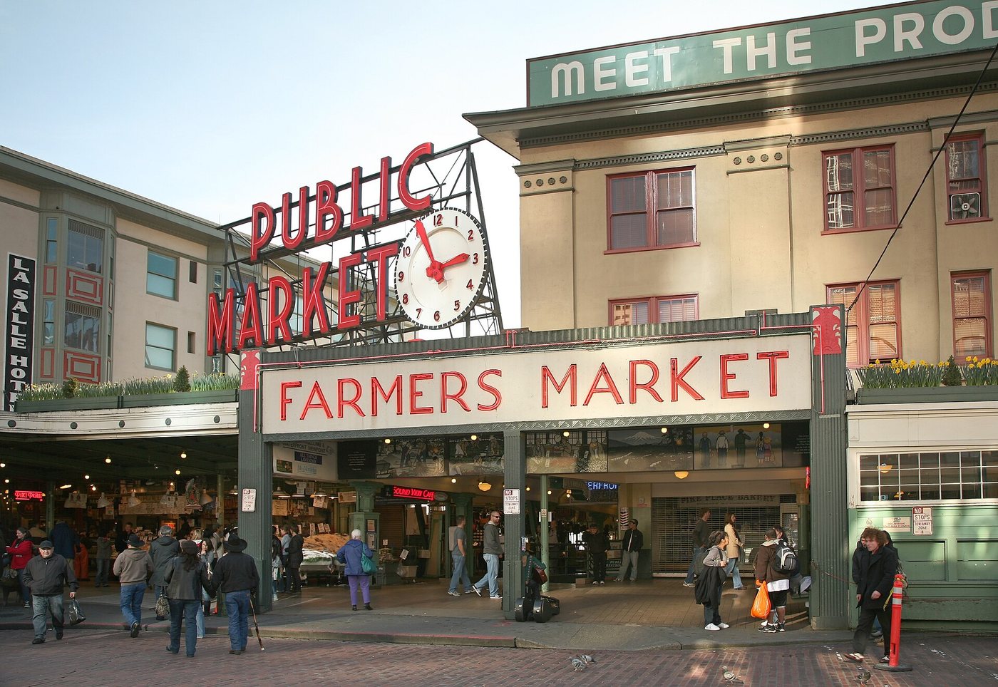 The Public Market sign and entrance at Seattle's Pike Place Market.