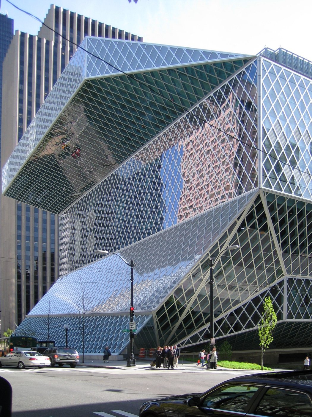 The angular glass exterior of Seattle Central Library.