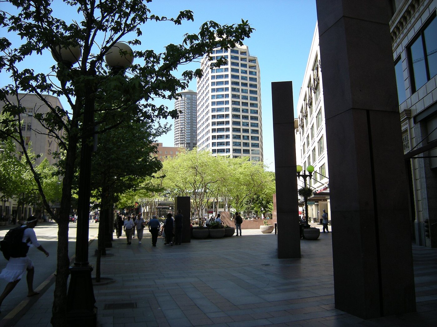 Westlake Park viewed from Pike Street in central Seattle.