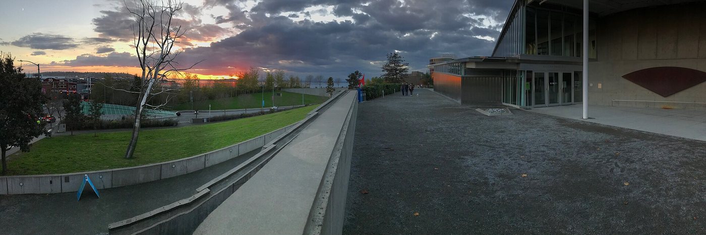 An evening view across Olympic Sculpture Park in Seattle.