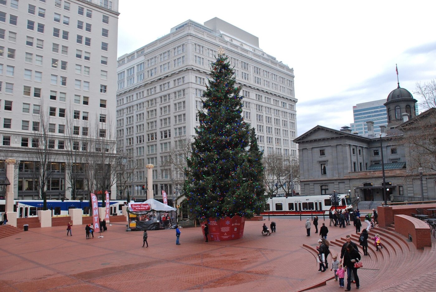 A seasonal Christmas tree in Portland's Pioneer Courthouse Square, photographed in 2011.