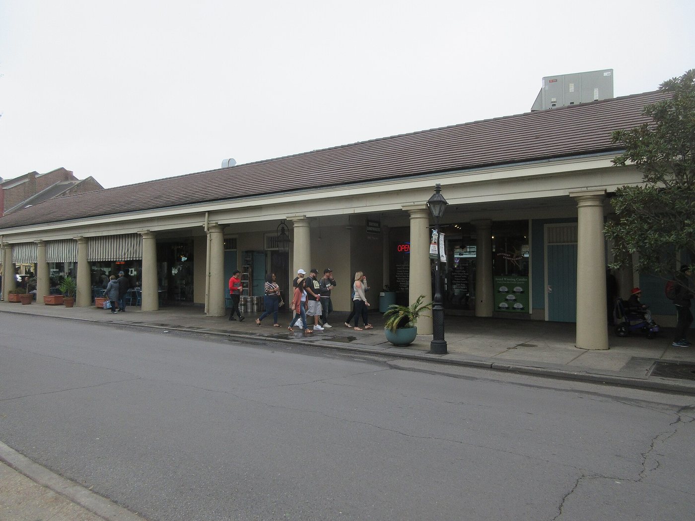 The covered French Market frontage along North Peters Street in New Orleans.