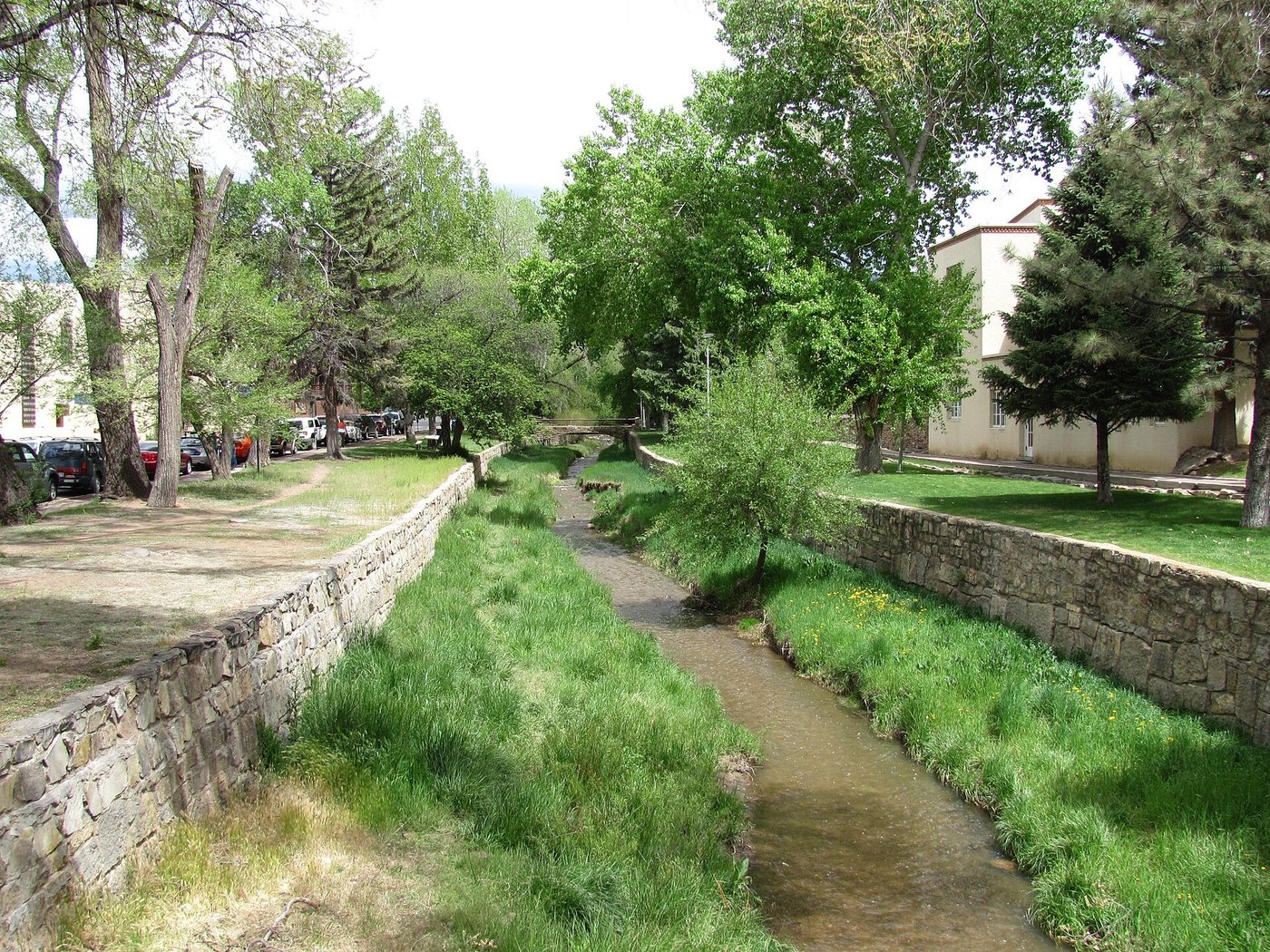 The Santa Fe River channel viewed from the Don Gaspar Bridge in New Mexico.