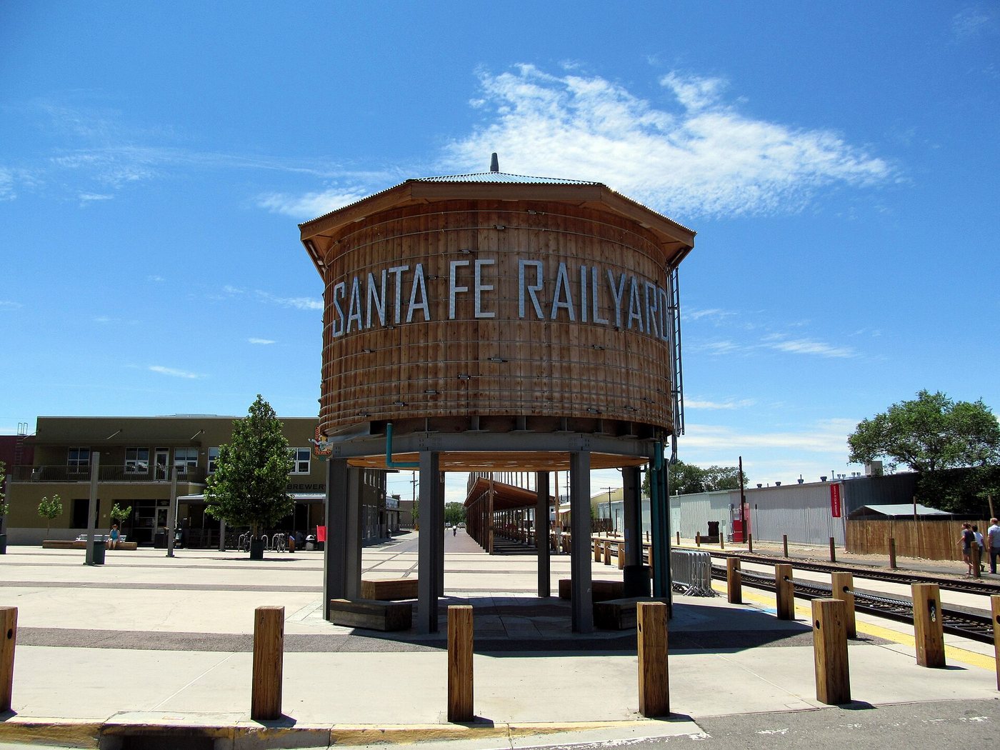 The water tower and public space at the Santa Fe Railyard.