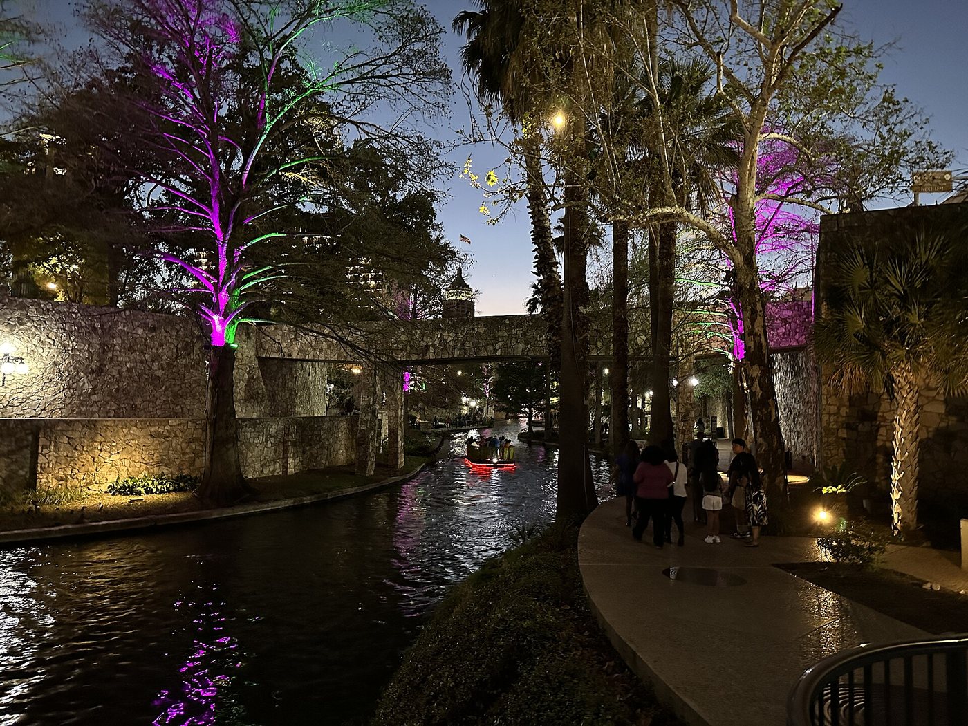 San Antonio's River Walk photographed after dark.