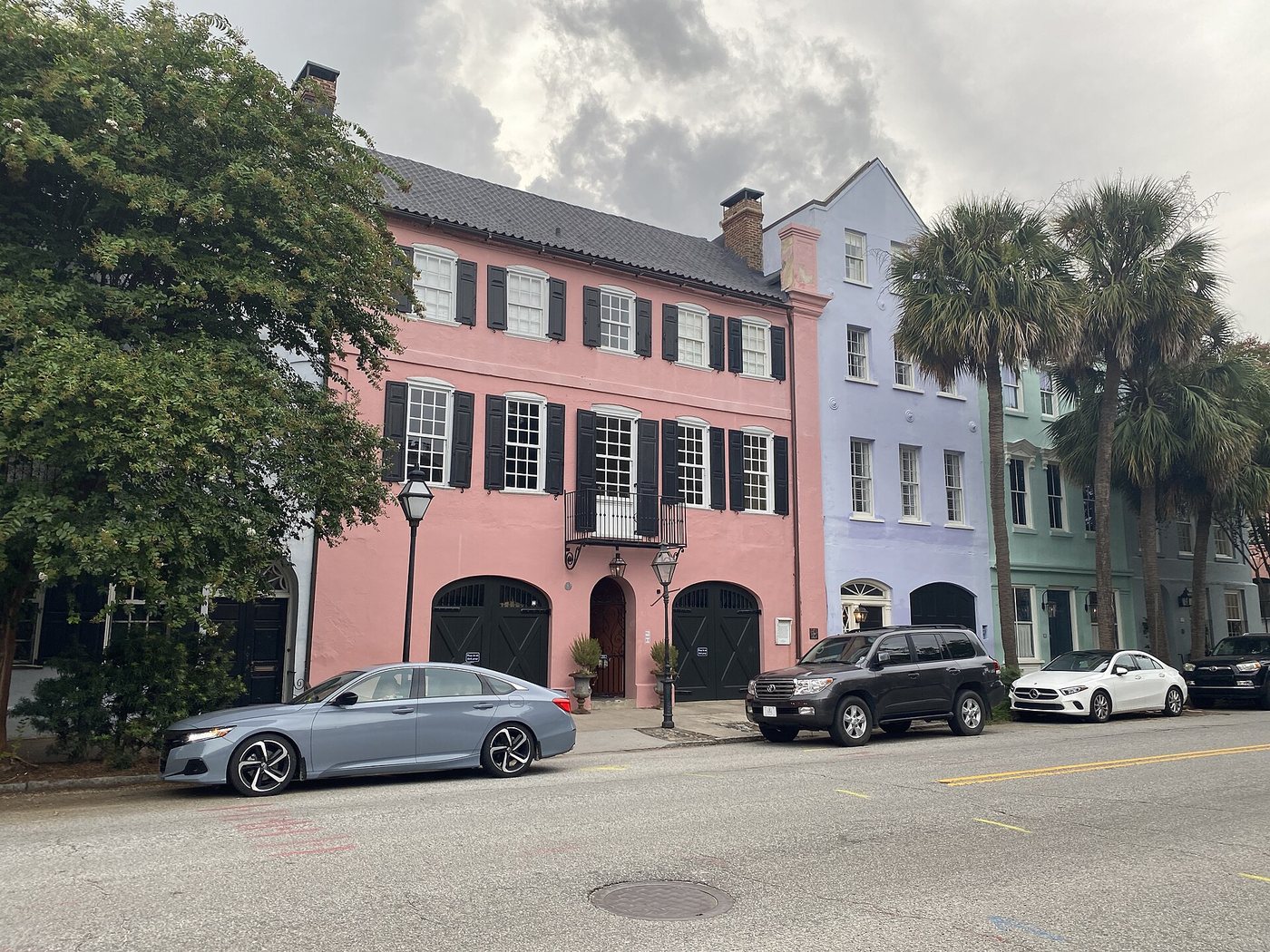 The painted historic houses of Charleston's Rainbow Row.
