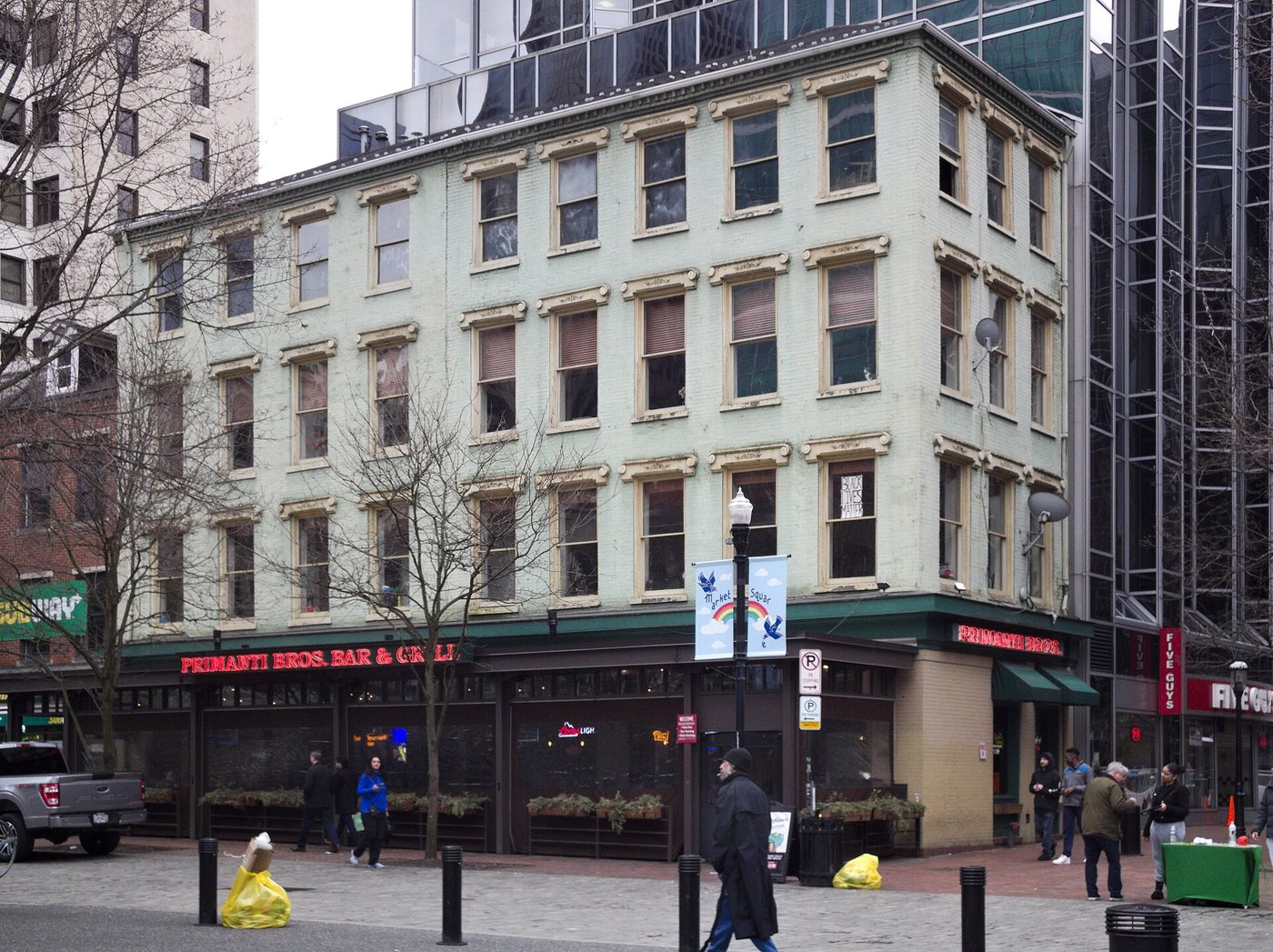 Building frontages on Market Square in Pittsburgh.