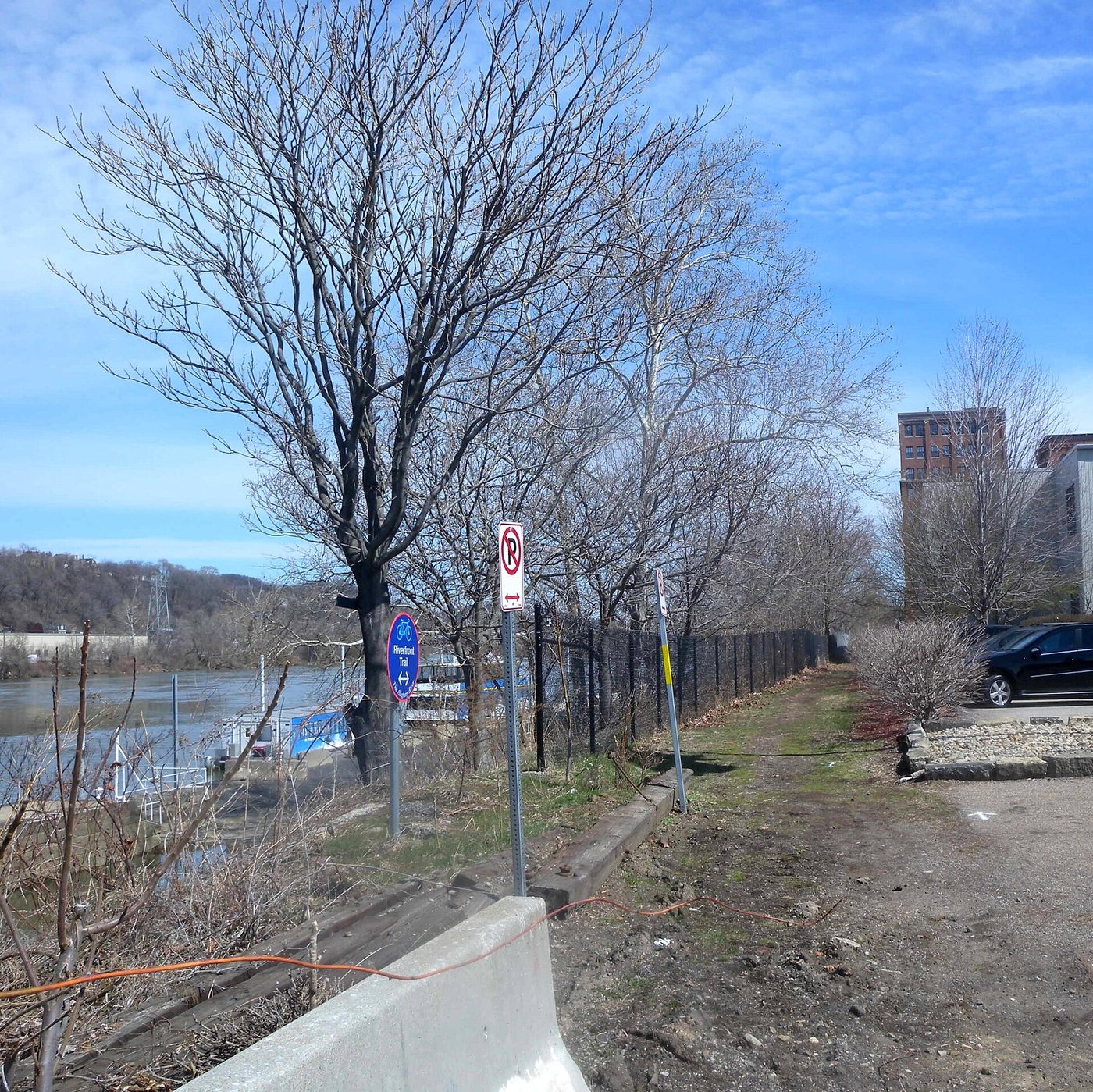 A riverside trail segment near 21st Street in Pittsburgh's Strip District.