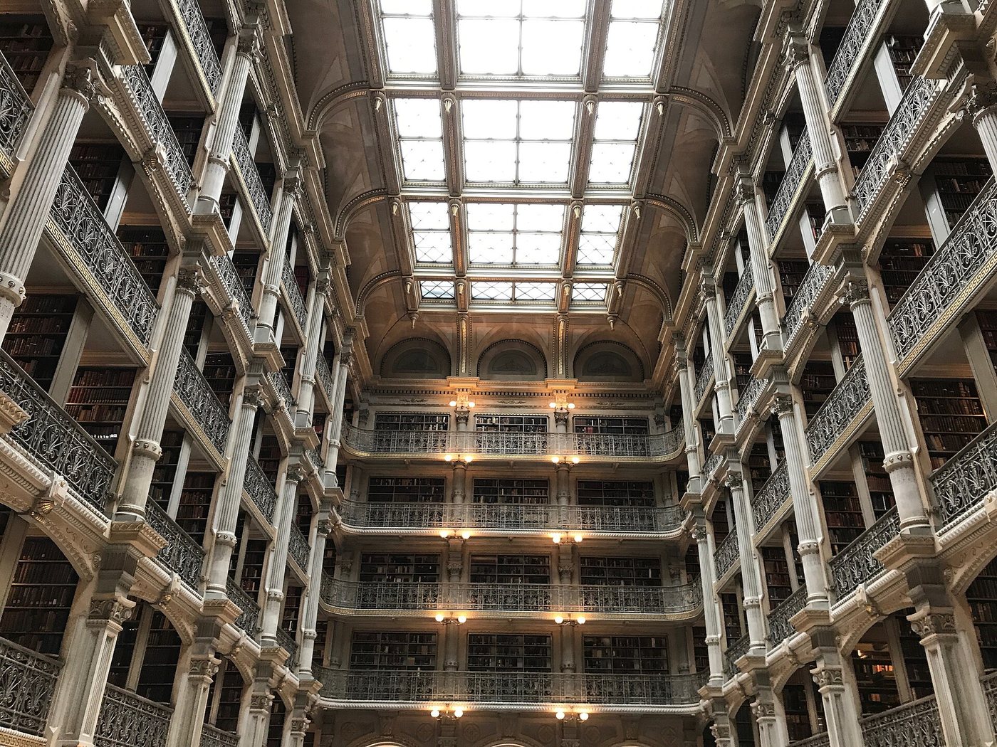 The multi-level reading room of Baltimore's George Peabody Library.