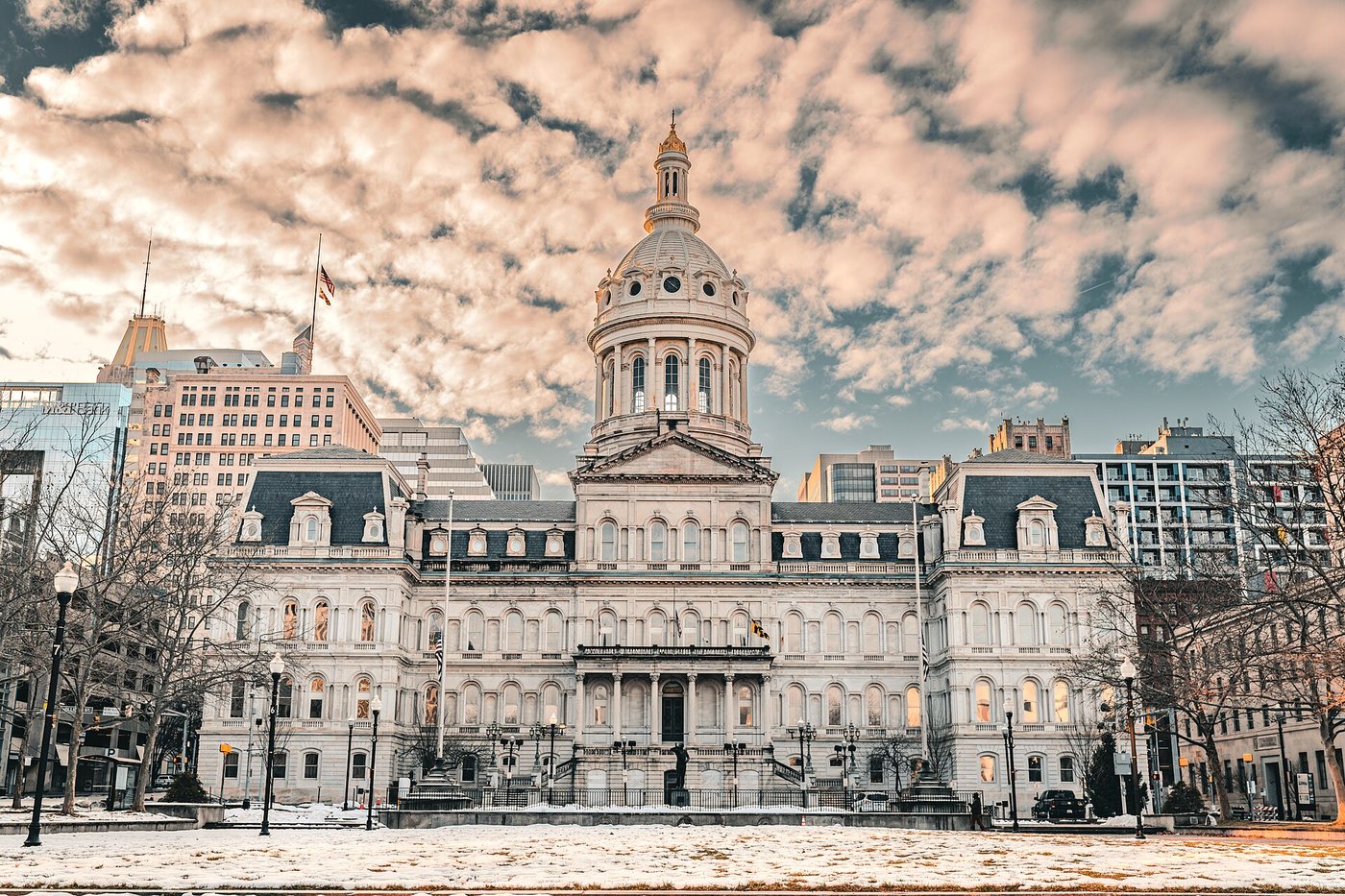 The facade and dome of Baltimore City Hall.